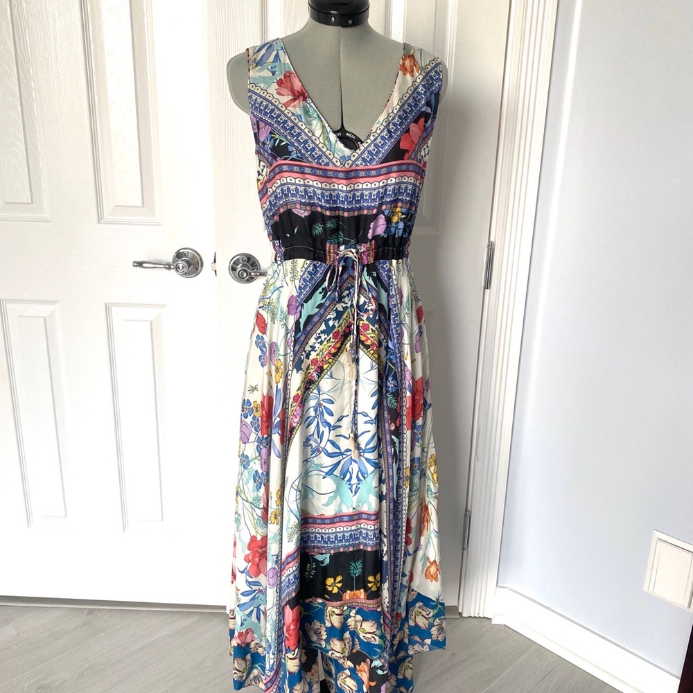 JOHNNY WAS Cassia Hand Wash Silk Floral Hankerchief 56" Long Dress XS NWT